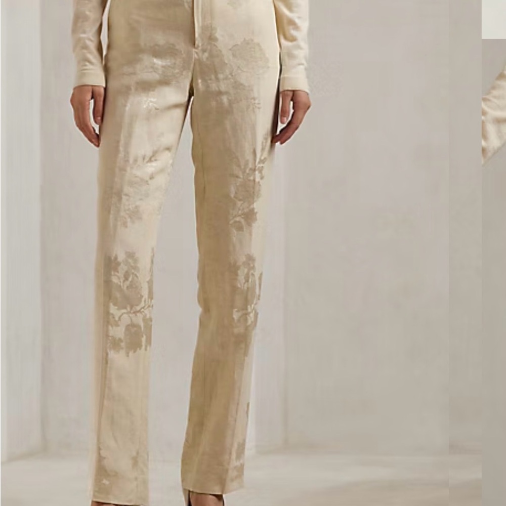 NWOT Ralph Lauren Beige Floral Jacquard Purple label Pants Women’s 32 - Picture 2 of 7